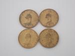 Quatre souverains en or Victoria 1889 ; deux fois 1891...