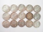 Vème République : Quinze pièces de 10 Francs argent type...