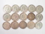 Vème République : Quinze pièces de 10 Francs argent type...