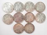Vème République : Dix pièces de 10 Francs en argent,...