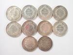 Vème République : Dix pièces de 10 Francs en argent,...