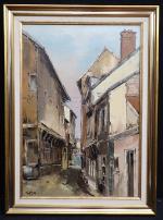GEBO BOUVIN Gerard (XXe siècle). Troyes, rue Gambey. Huile sur...