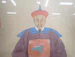 JAPON. Portrait d'Empereur. Dessin à la gouache sur soie, signée,...