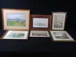 Lot de 6 cadres paysages dont gouaches et aquarelles signées...