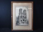Ecole du XIX's. Cathédrale de Rouen. Grande gravure en noir,...