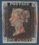 Angleterre n°1 one penny Black case OC oblitéré croix de...