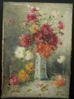 SCHOUTEN Henry (1857/64 - 1927) : Vase de dahlias. H.s.T....