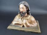 Buste de Saint en bois sculpté ou carton sur bois...