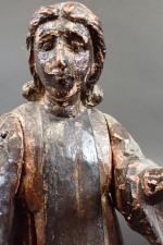 Deux Saints personnages en bois sculpté et patiné, époque XVIIème...