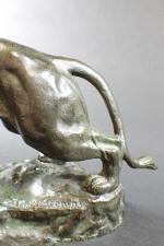 DESCOMPS Jean-Bernard (1872-1948) : Lion rugissant. Bronze patiné signé. Haut.:...