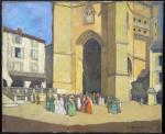 ALATERRE Louis-Georges (XIX's - XX's) : Sortie d'église à Villefranche-de-Rouergue,...