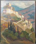 ALATERRE Louis-Georges (XIX's - XX's) : Village escarpé en Provence....
