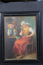 BRUNNER Julienne (XIX'-XX's) Jeune femme à la coiffe assise dans...