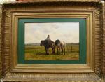 CHARDIN (XIXè) Paysan et ses chevaux, H.s.T. signée, 33 x...