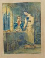 CLAUSEL Alexandre (1802-1884) : Les crêpes. Peinture à l'encaustique signée...