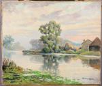 GUYOT Emmanuel (XIX's-XX's) Paysage à l'étang. H.s.T. signée, 46 x...