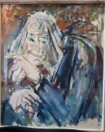AGOSTINI Max (1914-1997) : Portrait de femme. Gouache et huile...