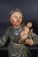 Saint-Antoine de Padoue en bois sculpté polychrome, travail espagnol ép....