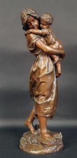 DETRIER Pierre-Louis (1822-1897) : La grande soeur. Bronze patiné, signé....
