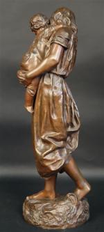 DETRIER Pierre-Louis (1822-1897) : La grande soeur. Bronze patiné, signé....