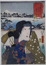 JAPON : TOYOKUNI III : Estampe oban tate-e représentant personnage...