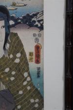 JAPON : TOYOKUNI III : Estampe oban tate-e représentant personnage...