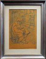 STEINLEN Théophile (1859-1923) : Crinquebille, vieil homme assis, projet d'illustration...