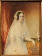 Ecole française du XIX's : Jeune mariée. Miniature 10 x...