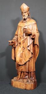 Saint-Evêque en bois sculpté, époque XVIII's. Haut : 1,05 m...
