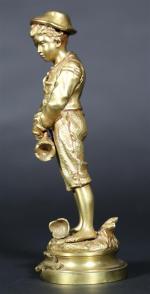 ANFRIE Charles (1833-1905) : La cruche cassée. Bronze doré, signé,...