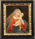 Ecole française du XVII's : Vierge à l'Enfant. H.s.T., 44...