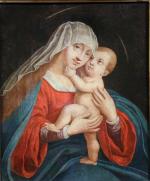 Ecole française du XVII's : Vierge à l'Enfant. H.s.T., 44...