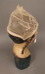 Vendée : 2 bonnets de forme carrée en tulle écru...