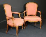 Paire de fauteuils cabriolets d'époque Louis XV en bois naturel...