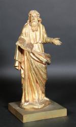 Saint personnage tenant un livre en bois sculpté doré, ép....