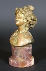 D'après CLODION, XIX's : Buste de Flore. Bronze patiné signé,...