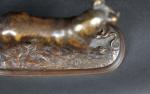 MOIGNIEZ Jules (1835-1894) : Chien jouant avec un serpent. Bronze...