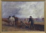 GRISIER Albert (XIX's) : Les labours. Huile sur toile. 30...