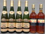 Alsace et Sud-Ouest. Lot de six bouteilles depareillées. Quatre bouteilles...
