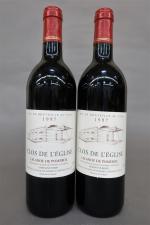 Bordeaux rouge. Deux bouteilles Clos de l'Eglise Lalande de Pomerol...