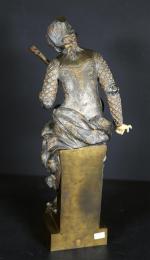 CARRIER-BELLEUSE Louis (1848-1913) : Mélodie. Bronze chryséléphantin à patine bicolore...
