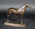 FREMIET Emmanuel (1824-1910) : Cheval au repos. Bronze patiné signé,...