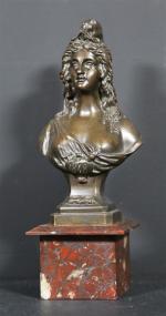 Buste maçonnique de Marianne en bronze patiné, daté 1848, ép....
