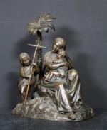 Groupe en bronze patiné représentant la Vierge à l'Enfant et...