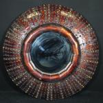 Grand miroir "Nautilus" circulaire en placage de papier toilé patiné...