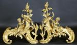 Paire de chenets d'époque Louis XV en bronze ciselé et...