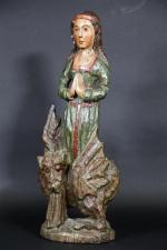 FRANCE : Sainte Marguerite. Sculpture en bois polychrome (polychromie rapportée...