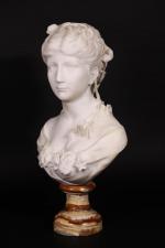 BESCART (XIX-XX) : Buste de jeune femme aux fleurs en...