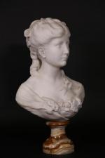 BESCART (XIX-XX) : Buste de jeune femme aux fleurs en...