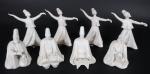 Huit statuettes de musiciens et derviches tourneurs en terre blanche,...